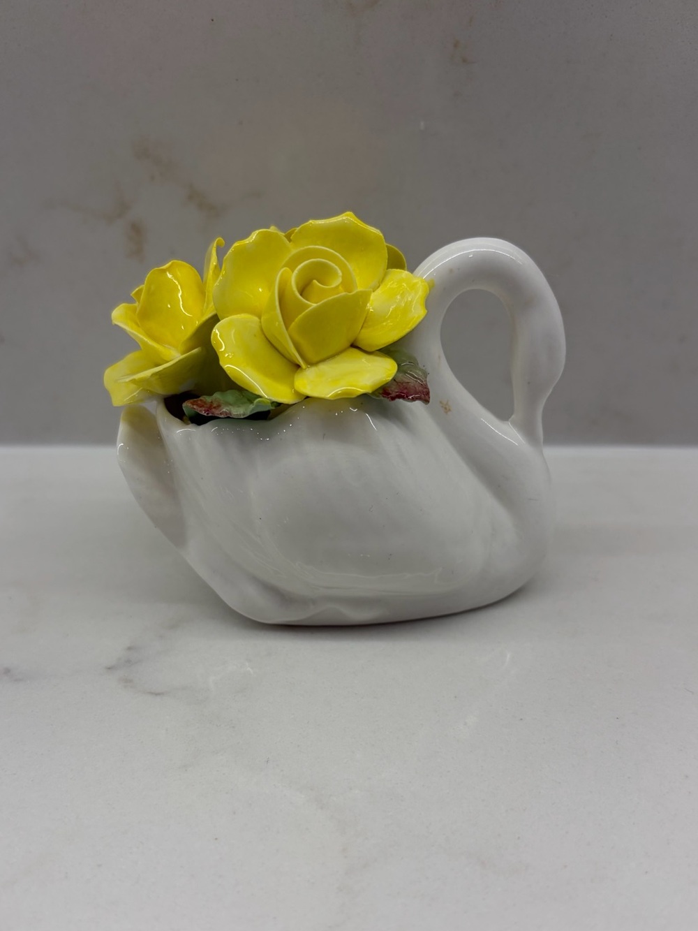 Vintage Balmoral Fine Bone China Swan with Yellow Roses Staffordshire England